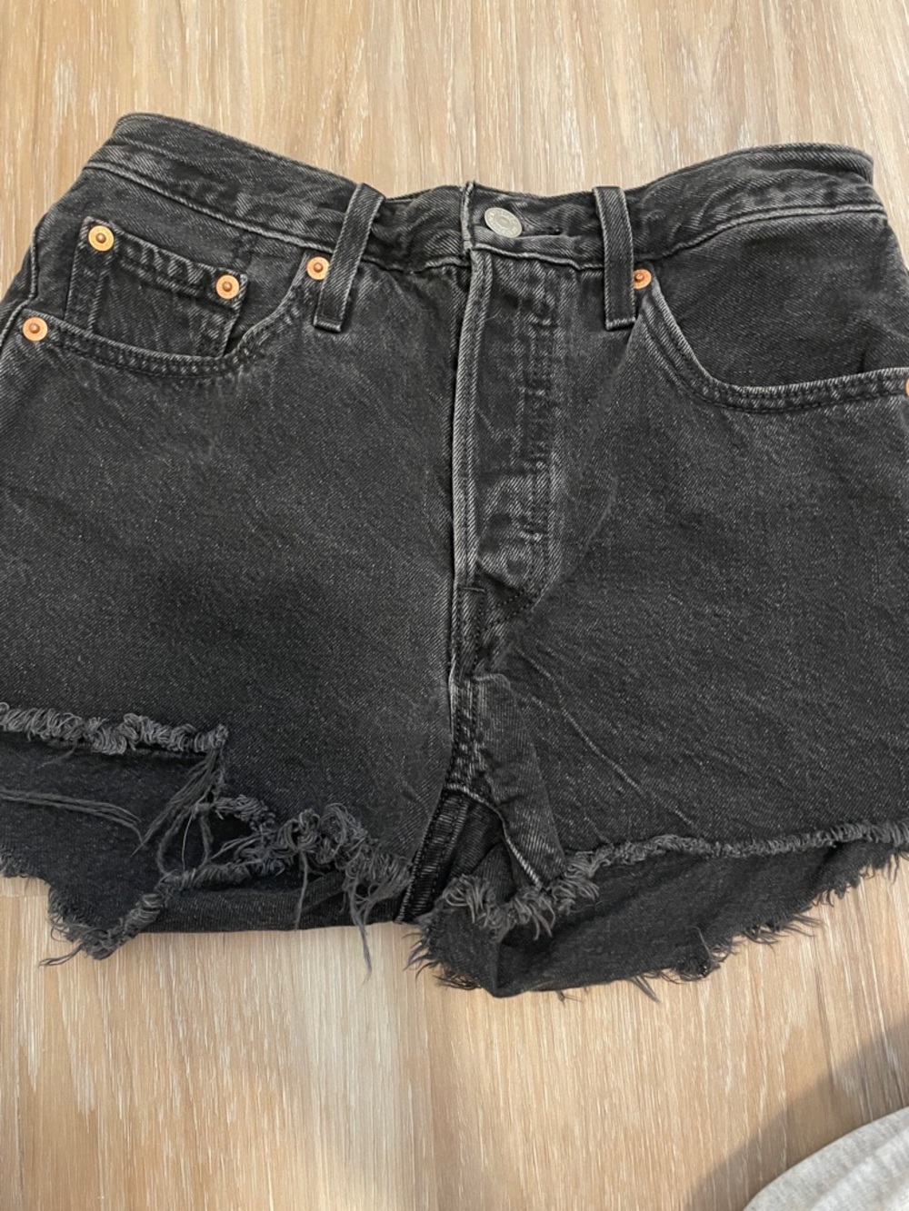 Levi's Black Frayed Hem Distressed Denim Shorts